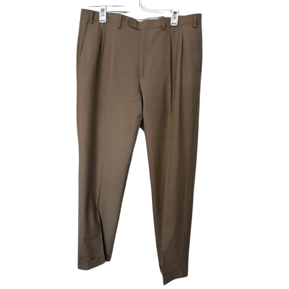 Ralph Lauren Pleated Dress Pants Mens Size 38W x 32L Tan Cuff Hem Trousers